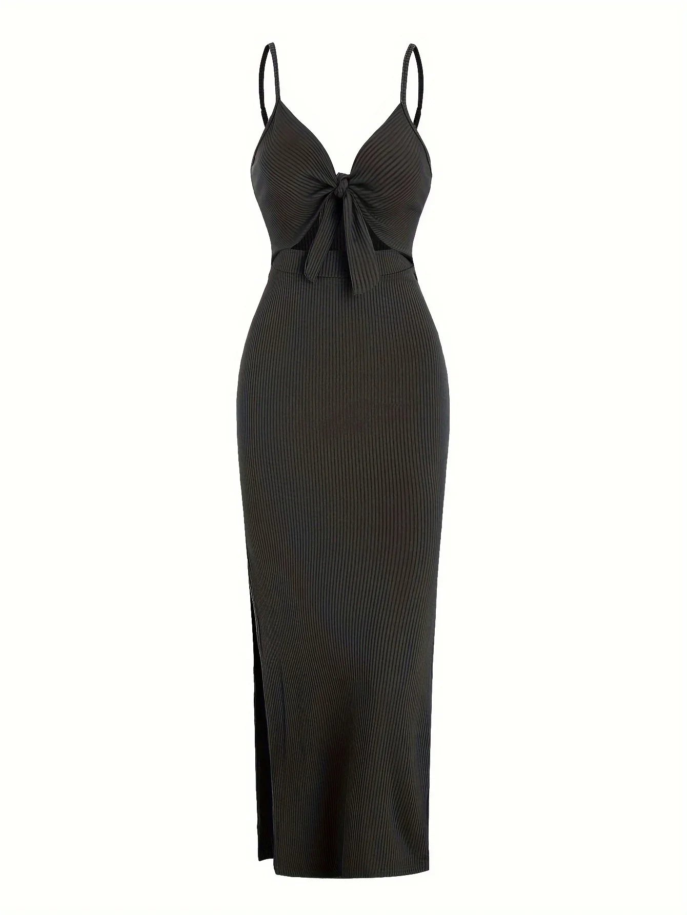 Europe and America Knit Simple Sleeveless Suspender Dress in Spring and Summer, Leaking Back and Sexy Long Skirt with Neck.