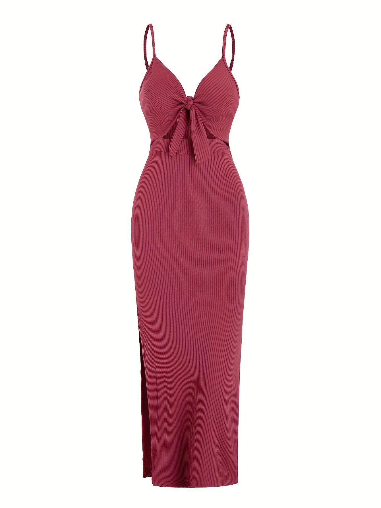 Europe and America Knit Simple Sleeveless Suspender Dress in Spring and Summer, Leaking Back and Sexy Long Skirt with Neck.