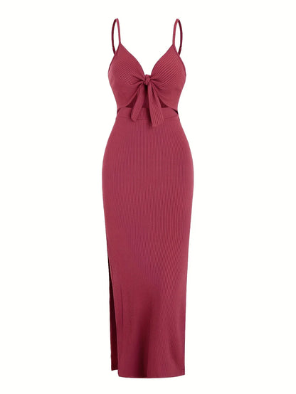 Europe and America Knit Simple Sleeveless Suspender Dress in Spring and Summer, Leaking Back and Sexy Long Skirt with Neck.