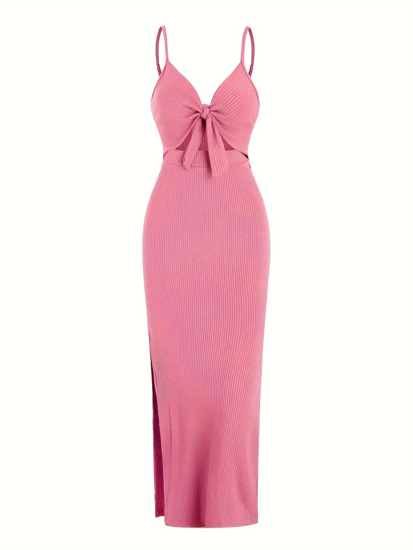 Europe and America Knit Simple Sleeveless Suspender Dress in Spring and Summer, Leaking Back and Sexy Long Skirt with Neck.