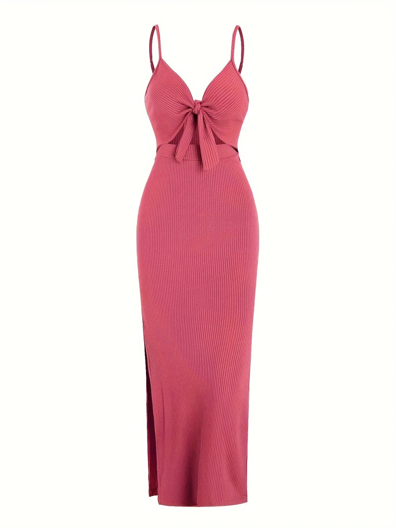 Europe and America Knit Simple Sleeveless Suspender Dress in Spring and Summer, Leaking Back and Sexy Long Skirt with Neck.