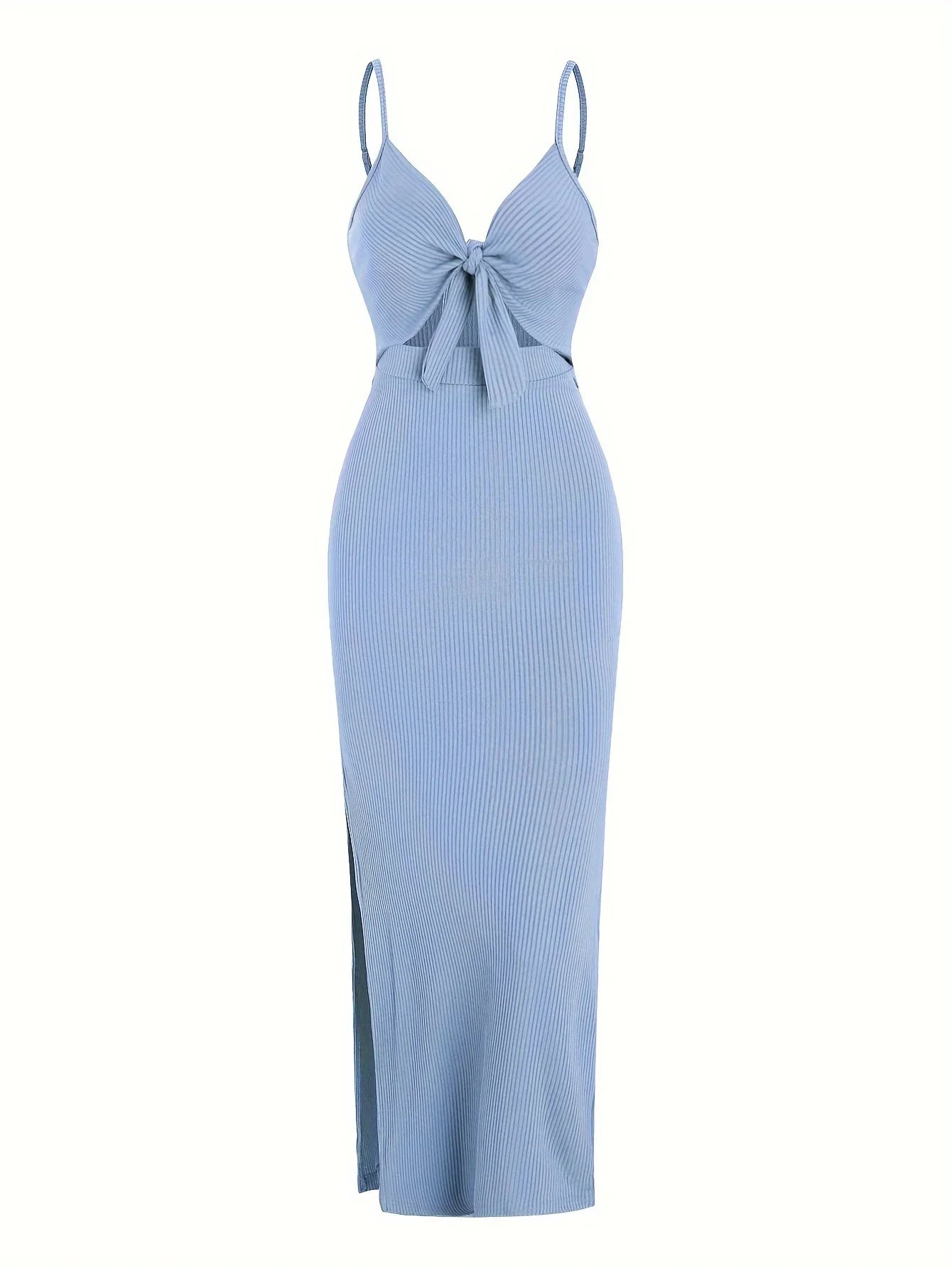 Europe and America Knit Simple Sleeveless Suspender Dress in Spring and Summer, Leaking Back and Sexy Long Skirt with Neck.